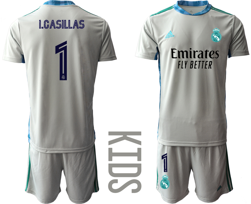 Youth 2020-2021 club Real Madrid grey goalkeeper #1 Soccer Jerseys->real madrid jersey->Soccer Club Jersey